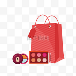 购物袋红色图片_矢量手绘眼影购物袋
