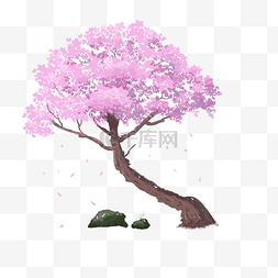 粉色花树图片_卡通手绘花树石头免扣png
