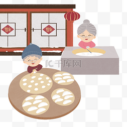 新年奶奶爷爷包饺子迎新年