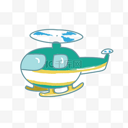 卡通手绘绿色直升机插画