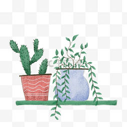 手绘绿色盆栽植物插画