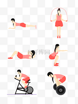 健身教练图片_矢量粉红色健身运动女性人物套图