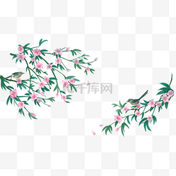中国风花鸟桃红柳绿雀鸟鸣边框横