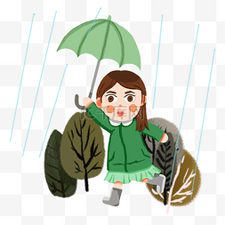 举伞图片_雨中打伞的女孩卡通素材下载