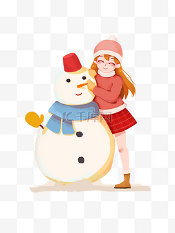 堆雪人圣诞节过新年下雪插画png格