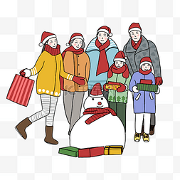 堆雪人下雪插画图片_圣诞节堆雪人温馨一家人
