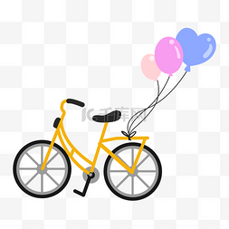 手绘挂着彩色气球的自行车