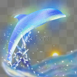 手绘动物海豚图片_梦幻海豚跳跃手绘插画psd