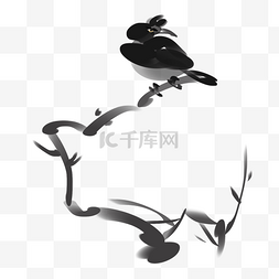 树枝上的小鸟图片_站在树枝上的小鸟水墨插画