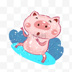 猪年跳舞的小猪蓝色手绘插画卡通