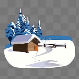 雪天森林里的小木屋