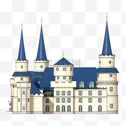 手绘欧洲蓝色城堡