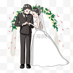 西式婚礼卡通人物图片_西式婚礼交换戒指插画