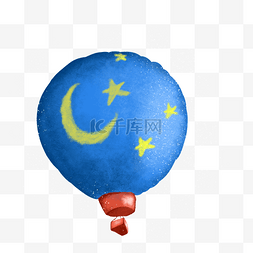 动画风图片_蓝色月亮唯美可爱热气球动画风插