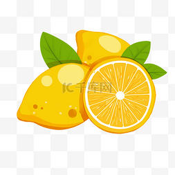 薄荷叶子装饰图片_黄色手绘切开的水果柠檬叶子免扣
