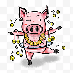 猪年卡通手绘插画风粉色摇钱猪猪