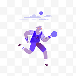 卡通打篮球图片_简约扁平化蓝紫色打篮球的男孩