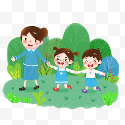 师生比例图片_卡通春天小学生春游