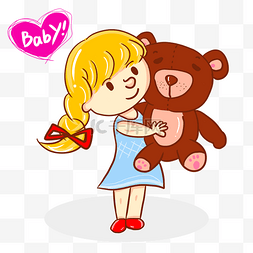 抱着小熊的可爱小女孩插画