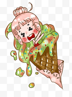 手绘冰淇淋女孩图片_卡通厚涂手绘夏日冰淇淋女孩甜品