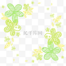 树叶图片_手绘线条绿色花朵