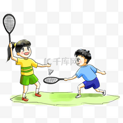 羽毛球社团招新卡通手绘Q版