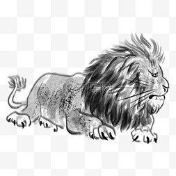 手绘水墨躺着的狮子插画