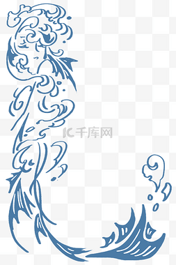 商务海报蓝色图片_中国风自然水花鱼