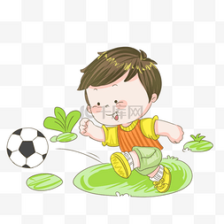 健身踢足球的小男孩插画