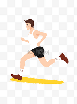 健身男图片_手绘卡通跑步健身晨练的男运动员