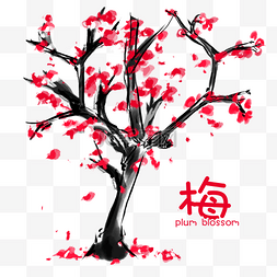 红色花树图片_ 红色梅花树 
