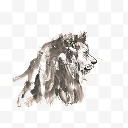 狮子的侧面水墨画PNG免抠素材