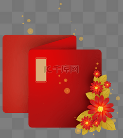 新年花卉红色贺卡文字框