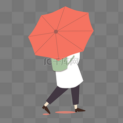 撑着红伞走路的女人