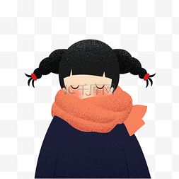 冬季围巾手绘图片_卡通手绘戴帽子围围巾的小女生