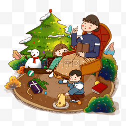 西方传统节日图片_圣诞节温馨卡通平安夜听妈妈讲故
