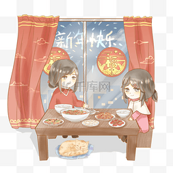 女孩开心吃饺子图片_女孩年夜饭