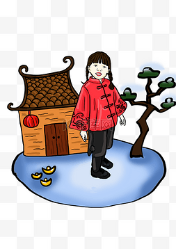 冬季穿着传统衣服的小女孩