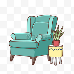 沙发和植物盆栽插图PNG免抠素材