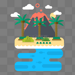 卡通飞机小清新图片_美丽的椰树林岛屿免抠图片