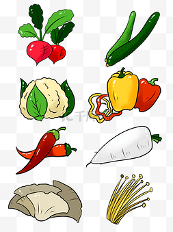 菜花蔬菜图片_商用手绘矢量扁平化简约蔬菜组合