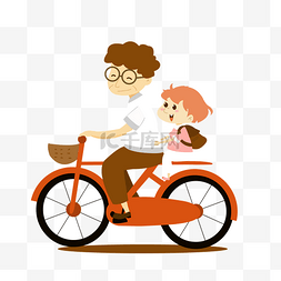 矢量眼镜矢量素材图片_父亲节爸爸骑自行车带着女儿PNG素