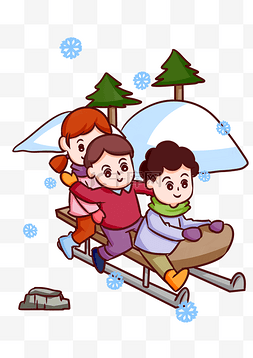 冬季雪天小朋友户外玩耍