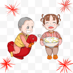 手绘小孩欢度新年