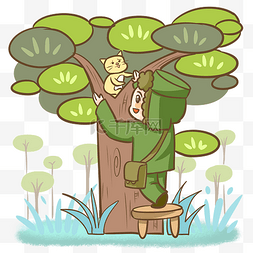 卡通雷锋图片_雷锋踩凳高树帮助小猫