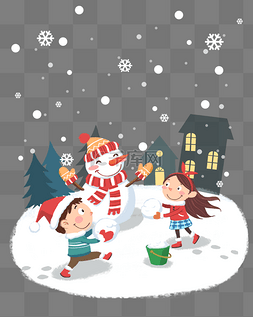 圣诞打雪仗图片_冬日圣诞节卡通手绘雪人戴圣诞帽