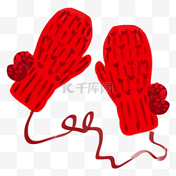 红色绳子图片_红色的手套手绘插画