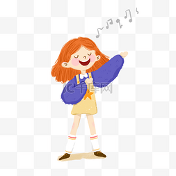 扁平插画女孩图片_彩色创意唱歌的女孩元素
