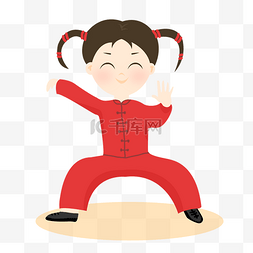 全民健身插画图片_全民健身日儿童女孩孩子打太极拳