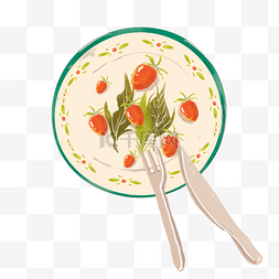 手绘水果沙拉图片_手绘早餐西红柿刀叉